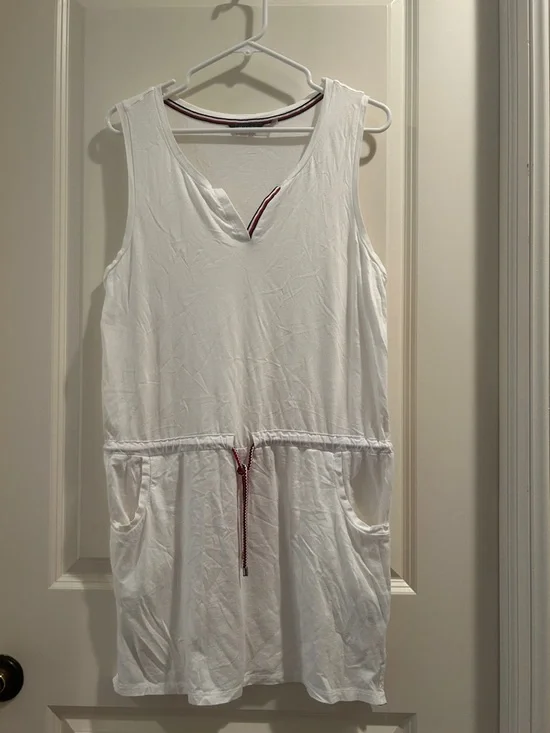 Tommy Hilfiger White Sleeveless Drawstring Dress stretchy Trim Details pockets - Picture 10 of 11